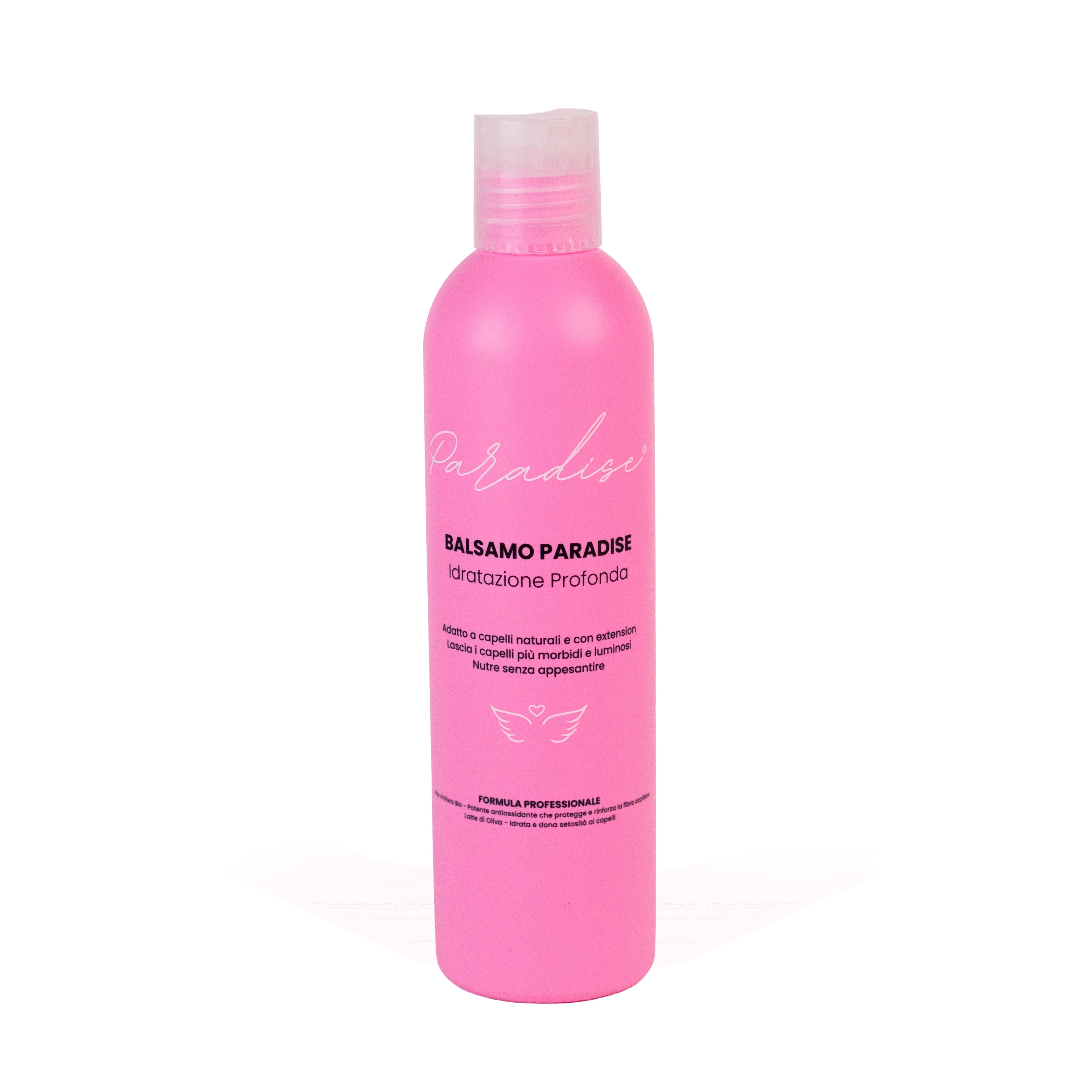 Balsamo Paradise professionale per extension capelli veri, trattamento districante e idratante ideale per mantenere morbidezza e lucentezza.