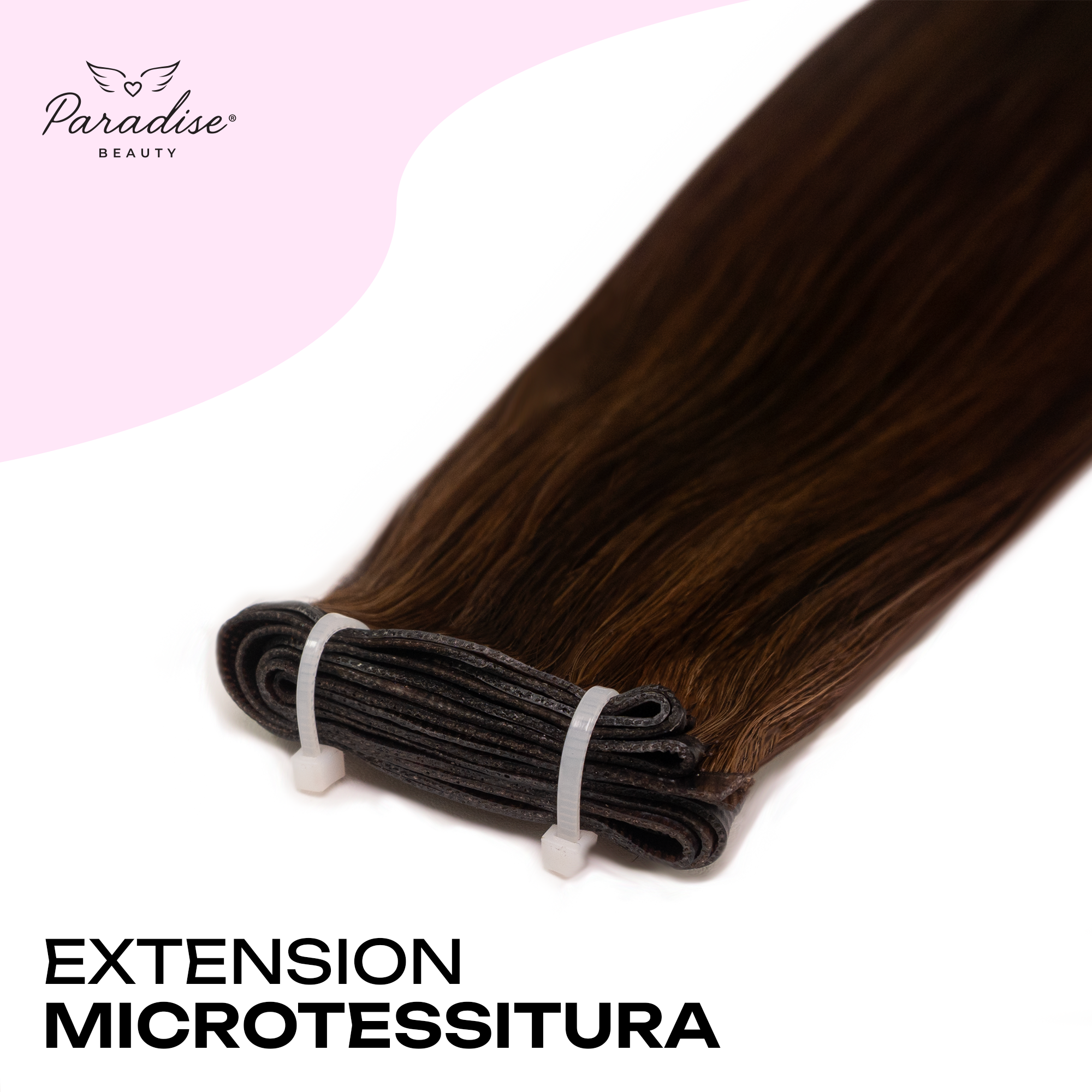 Extension Paradise a microtessitura colore nocciola, fascia sottile e invisibile in capelli veri, ideale per vendita extension capelli veri Milano e applicazione naturale con metodo professionale in salone.