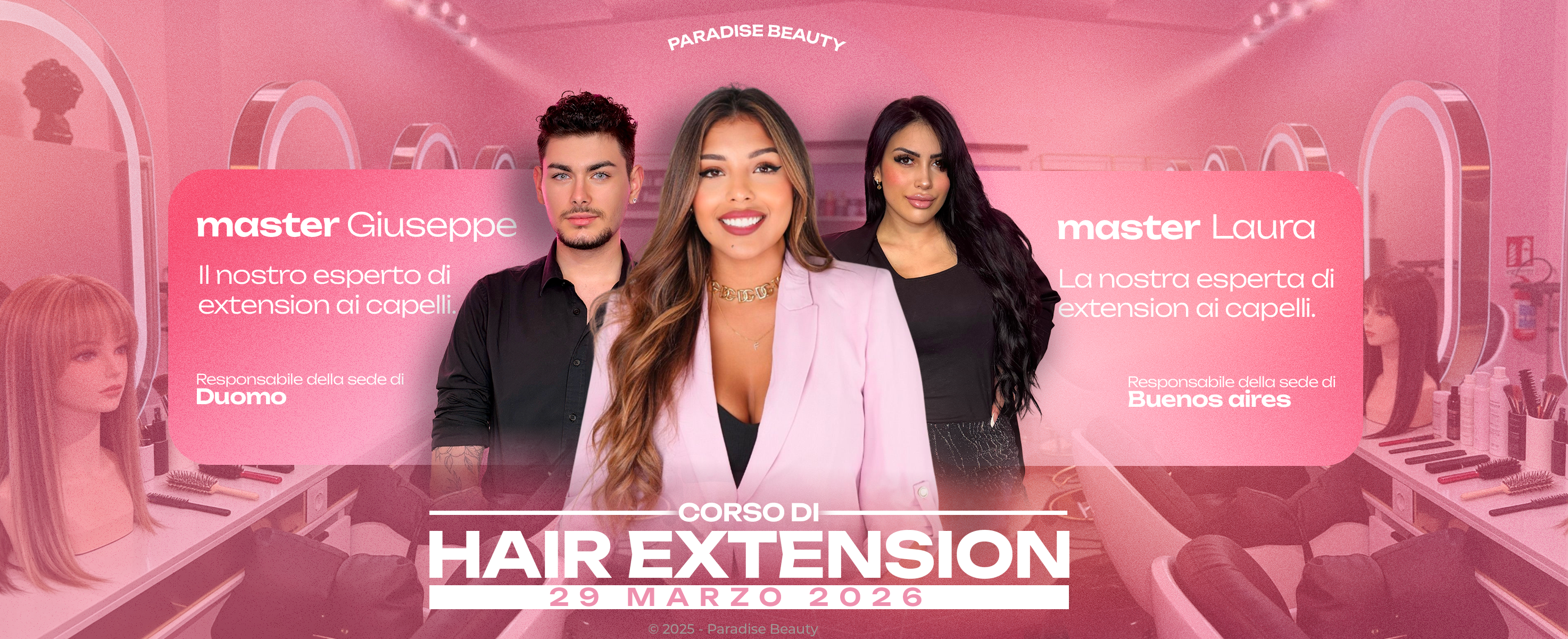 Corso extension capelli a Milano il 29 marzo 2026 organizzato da Paradise Academy con formazione pratica e attestato finale.