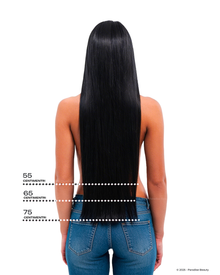 Applicazione extension tessitura Paradise colore castano scuro, capelli lunghi e voluminosi con effetto naturale, extension professionali per infoltimento e allungamento capelli.