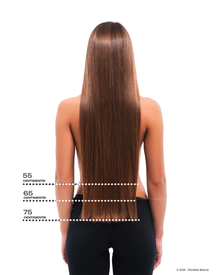 Guida lunghezze extension Paradise colore caramello, microtessitura capelli veri per volume e lunghezza perfetta, disponibili nei nostri due saloni di Milano per applicazione professionale.